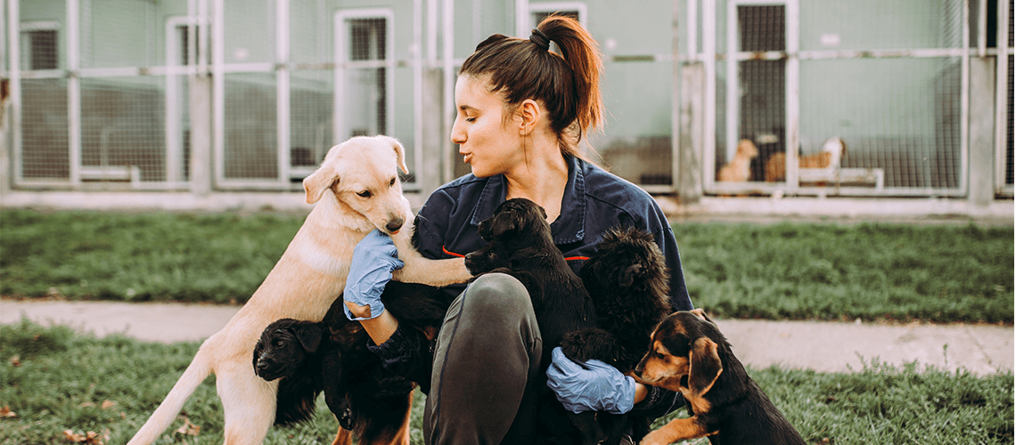 woman with dog at shelter