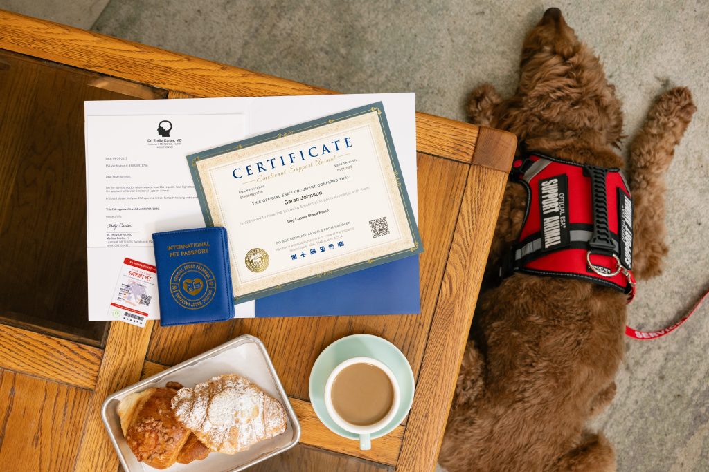 Certificate of approval with dog on ground
